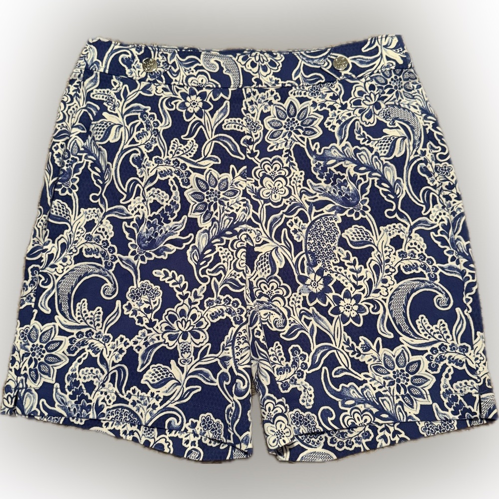 Rafaella Sz 6 Navy White Floral Women's Pull On Bermuda Shorts